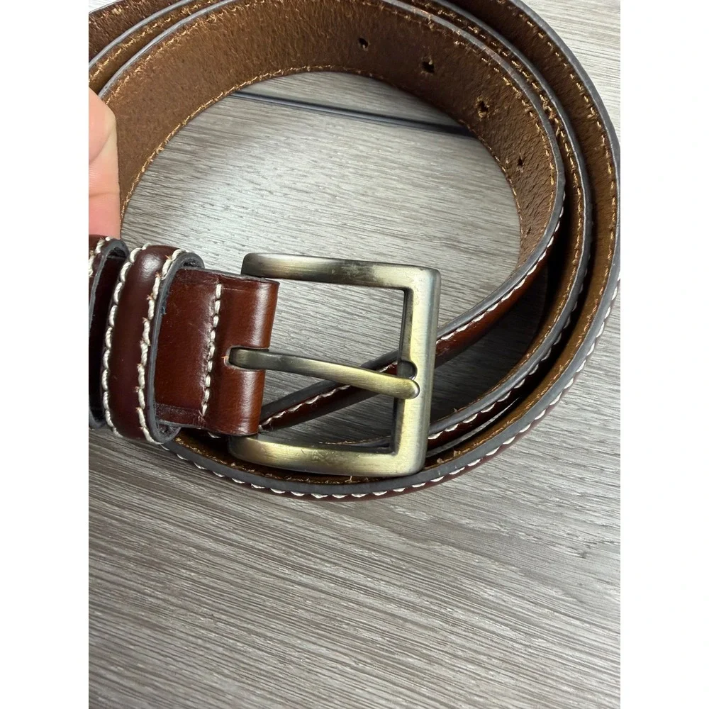 Jos. A. Bank Mens Leather Belt Contrast Stitching Brown 52